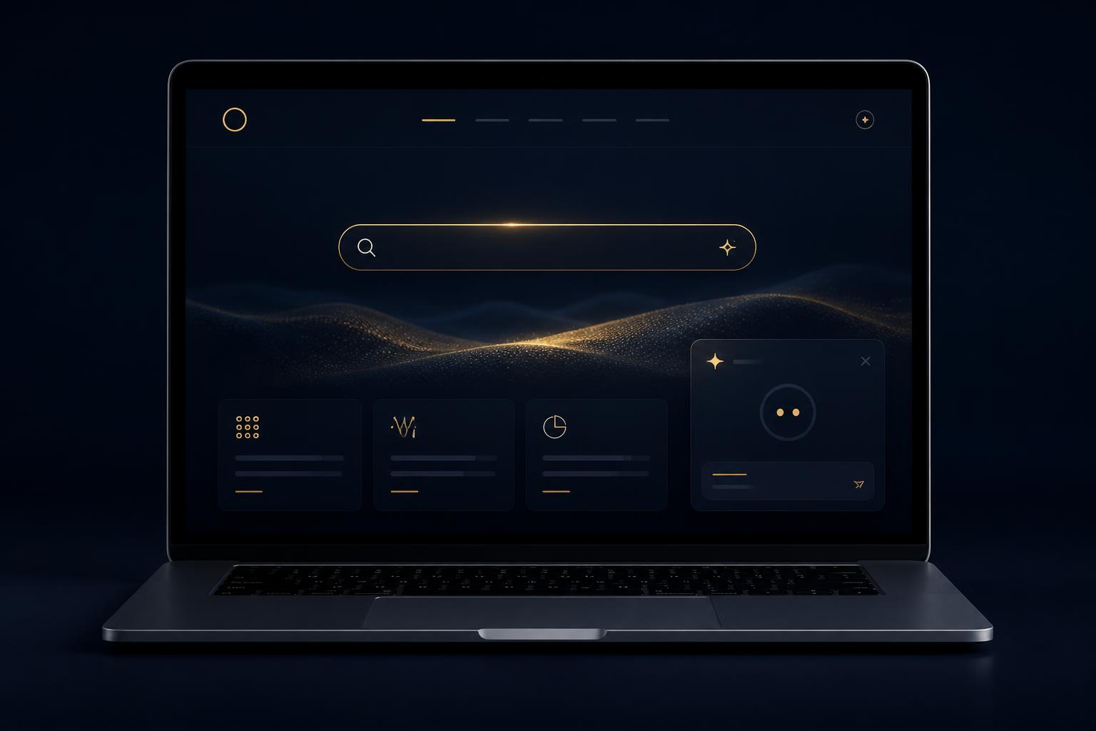 Modern business website with AI search and intelligent features displayed on a laptop